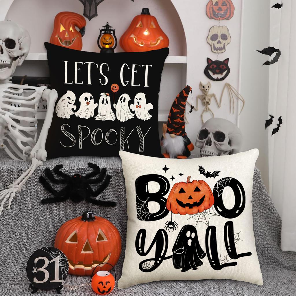 1/4 Piece Halloween Happy Pillow Cover, Horror Ghost, Bat Print Cushion Cover, Mischief or Trick On Halloween Sofa Cushion Cover