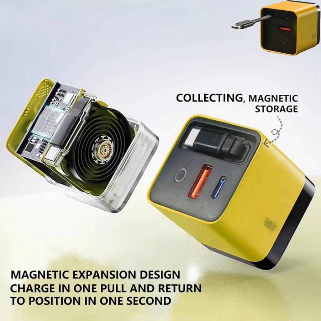 Charger, Expandable 80w Max Fast Charger Module With Type-C Cable And 2 USB Ports, Retractable Phone Charger Wall Plug