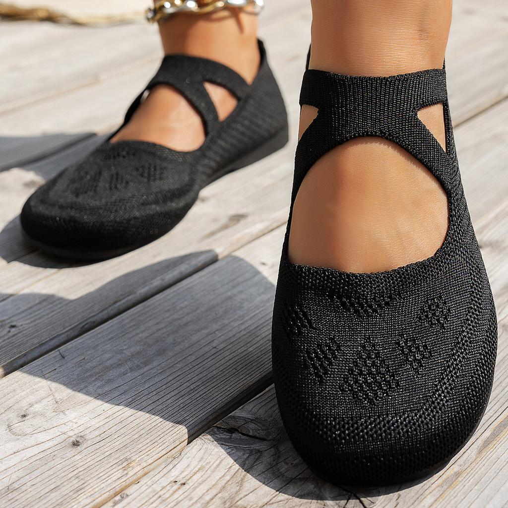 Fashion Round-toe Single Shoes Fairy-style Ballet Shoe Knitted Mary Jane Flat Knitted Single Shoes Walking Loafers Sneakers