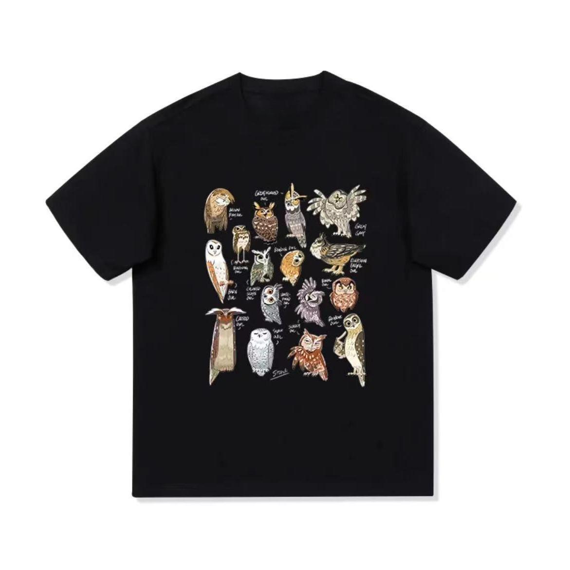 

2025 Autumn and Winter Fashionable and Comfortable Cotton T-shirt Cute Cartoon Owl Print Men s Women s Plus Size Couple T-shirt 4XL