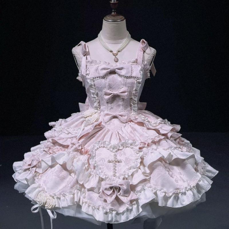 Rochie Lolita Slim cu Gât Decupat Kawaii Minunată Femei Design Dulce Fundă Umeri Goali Rochii Sling Elegante Drăguțe