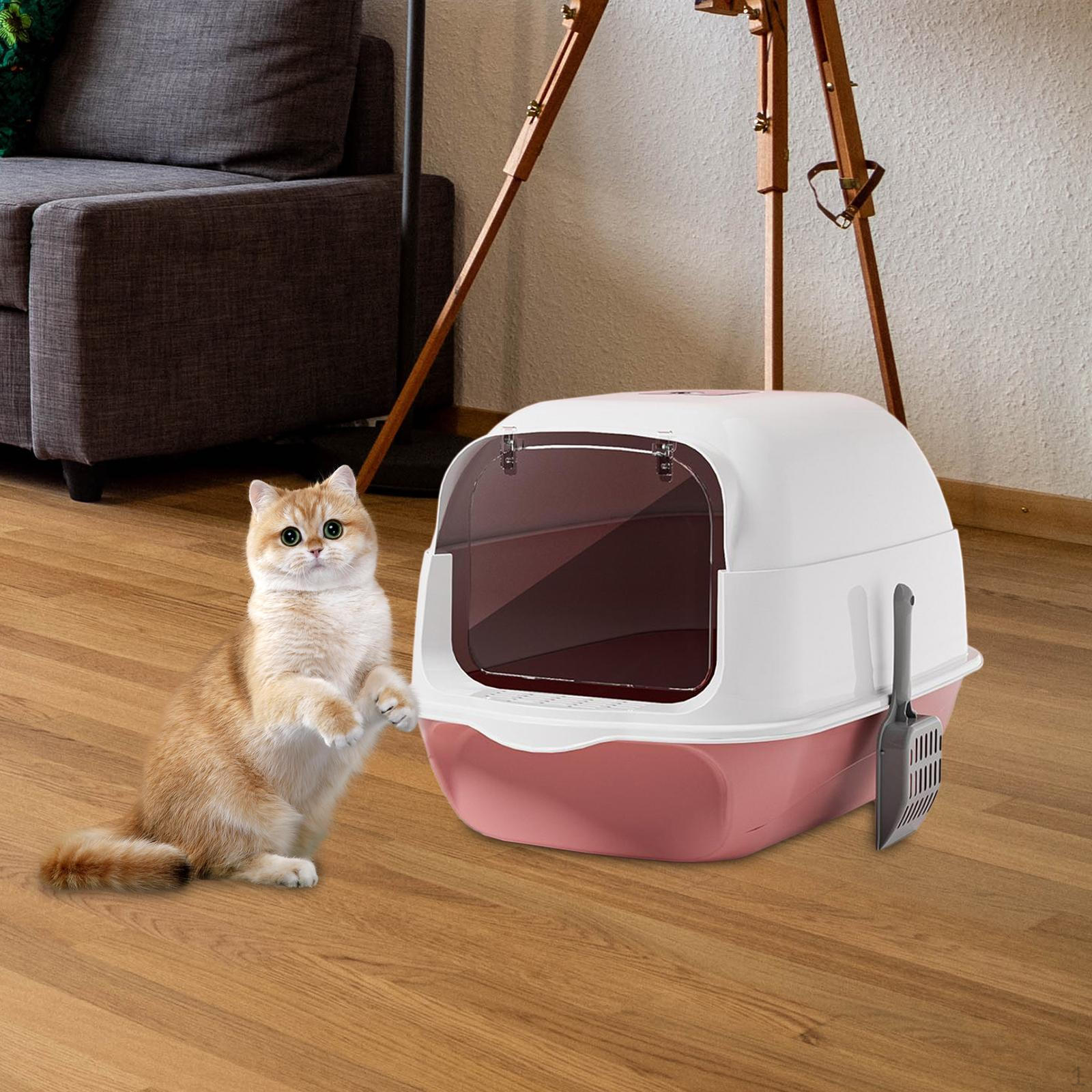 

Litter Box with Cover Spacious Kitty Restroom Enclosed Pet Potty рожевий