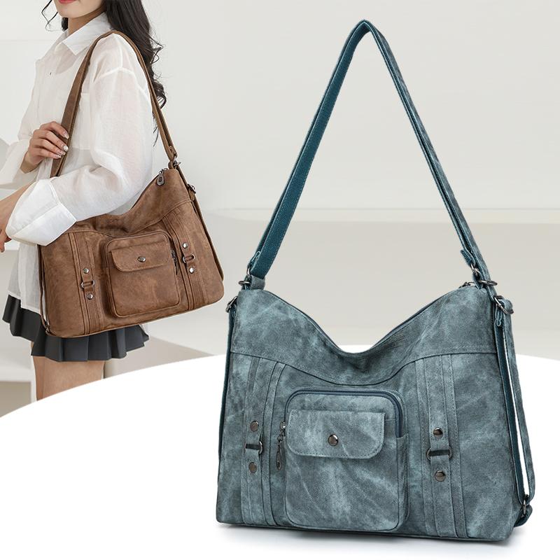 Fashionable Women's Handbag with Large Capacity Soft Leather  Simple Shoulder Bag Multiple Pockets Vintage Handbag Multi-functional Backpack