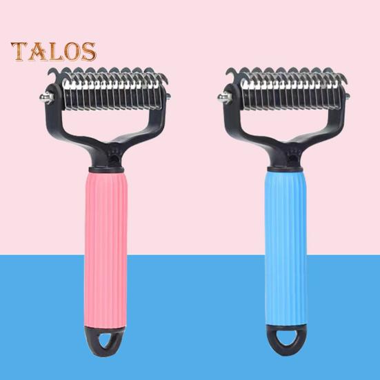 Pet Detangling Comb Handheld Undercoat Rake for Dogs Cats Double-Sided Stainless Steel Teeth Deshedding Grooming Brush for Thinning Shedding