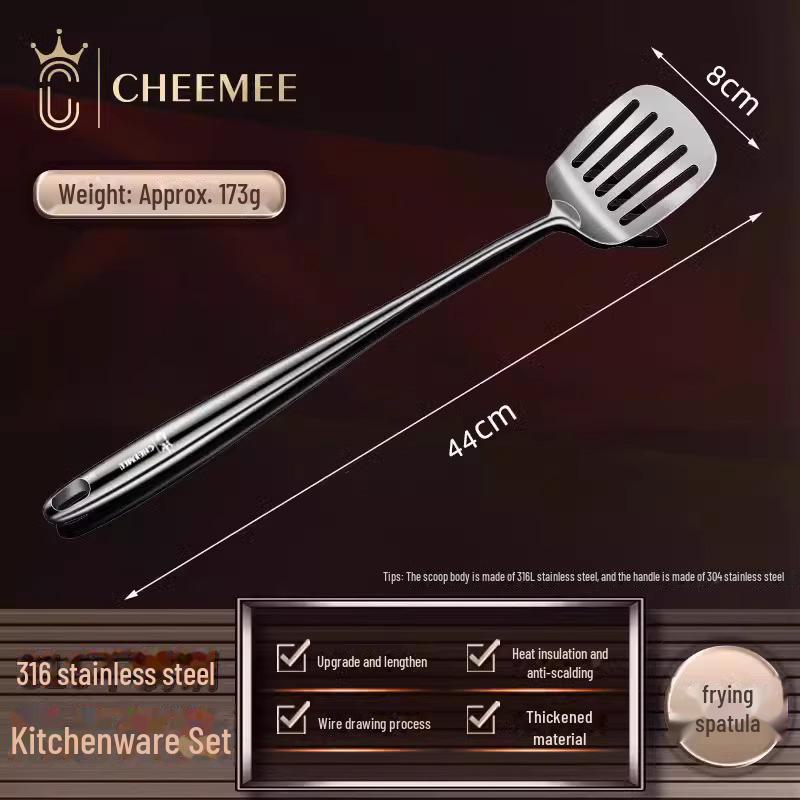 316 Stainless Steel Chef's Cooking Utensil Set: Frying Spoon, Long-Handle Soup Spoon, Shovel, and Spatula