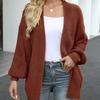 Womens Loose Long Lantern Sleeve Thick Solid Knit Cardigan Sweater Coat With Pockets
