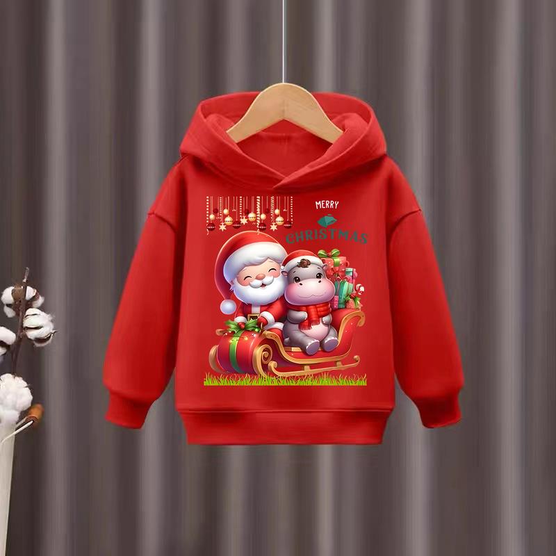 2025 Christmas Santa Claus Printed Children's Hoodie Children's Girls' Hoodie Sportswear Children's Fashion Cartoon Oversized Coat