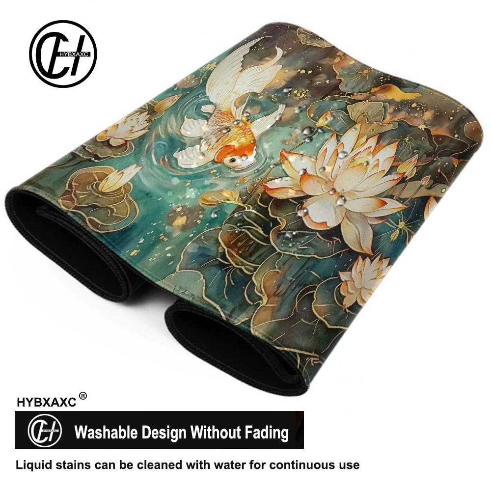 HYBXAXC Luxurious Lotus and Koi Mouse Pad Rubber Base Large Game Mousepad Computer Laptop Keyboard Mat PC Accessories Decor Mats