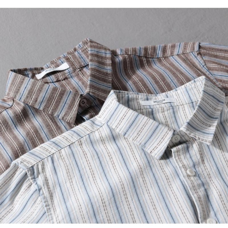 Japanese Style Striped Long Sleeve Shirts for Men Daily Spring/Autumn Pure Cotton Soft and Comfortable Casual Tops Youth New Fashion Men Shirt