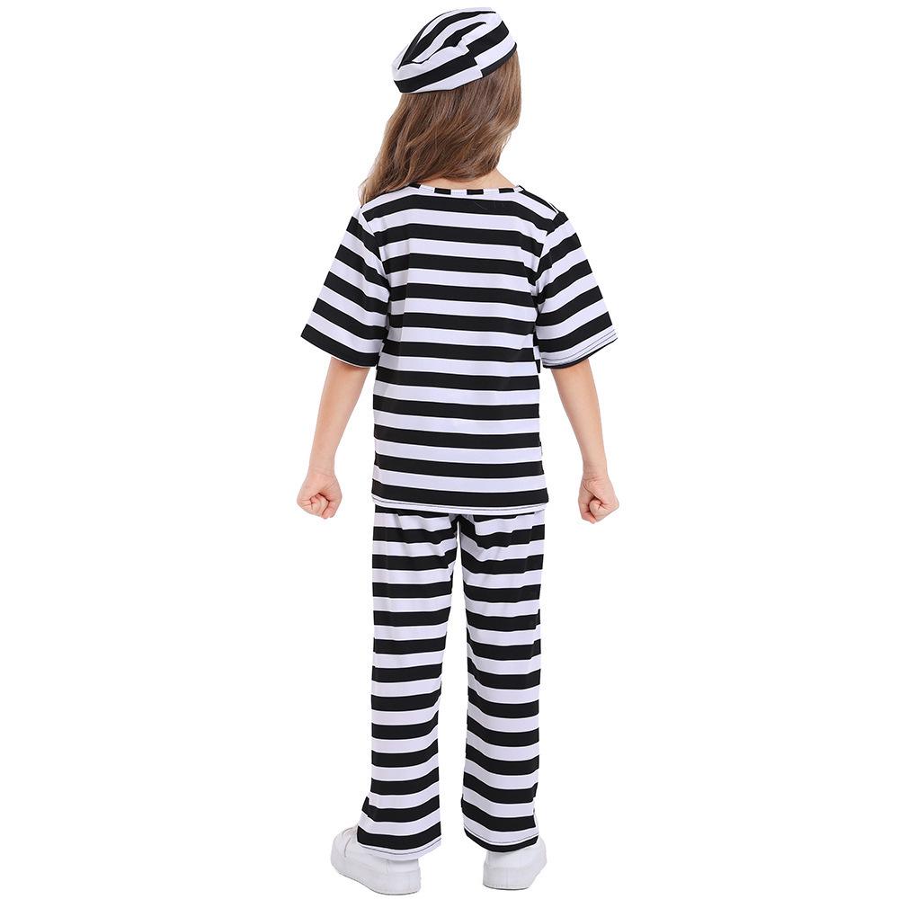 Pinse Kids' Unisex Black & White Striped Prisoner Costume