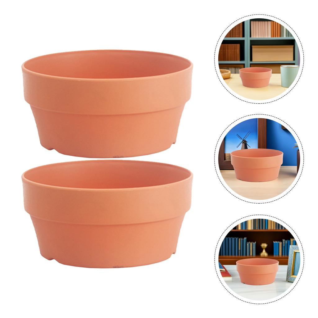 6Pcs Decorative Plastic Flower Pots Imitation Clay Finish Round Drainage Planters for Succulents Indoor Outdoor Garden Balcony