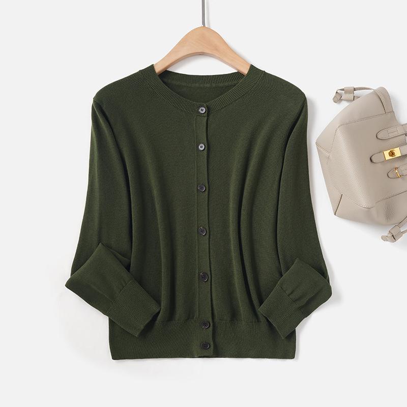 2025 Podzim Dámský Minimalistický Jednobarevný Pletený Kardigan - Ležérní Kulatý Výstřih Dlouhý Rukáv Kašmírový Svetr