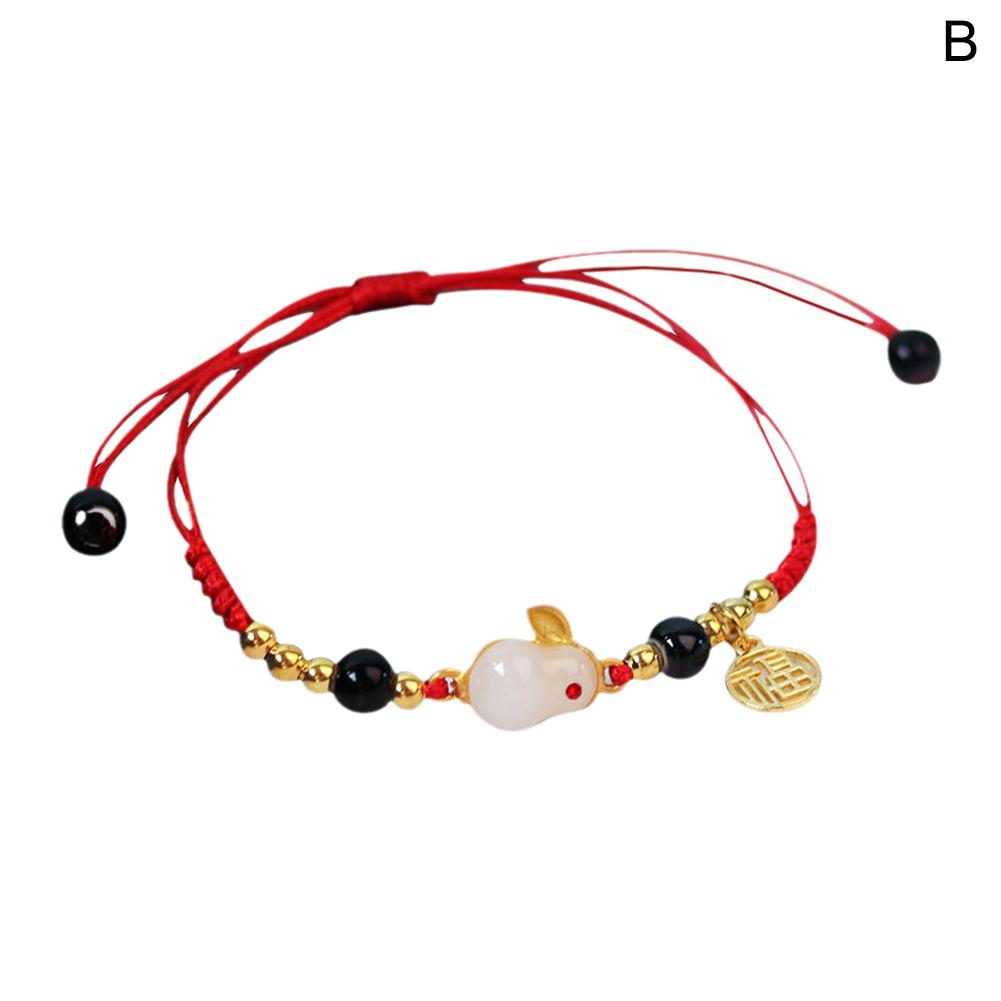 Jade Rabbit Bracelet Women Handmade Red Black Rope Charm New Year Lovers Bracelets Jewelry Frie R9D0