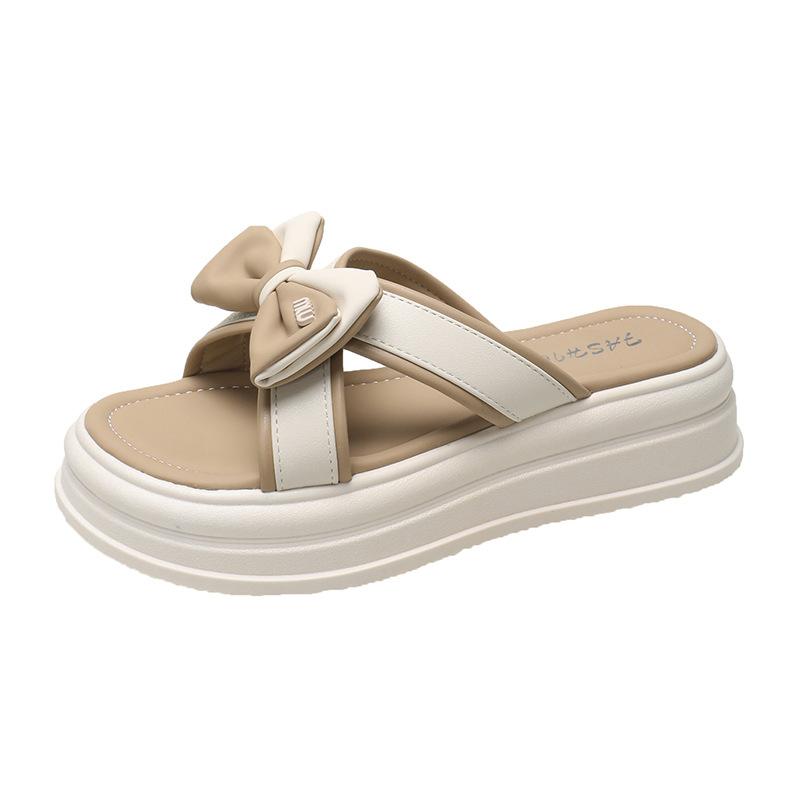 2025 summer new thick-soled trendy slippers women's fashion small fresh with skirt bow thick-soled slippers women