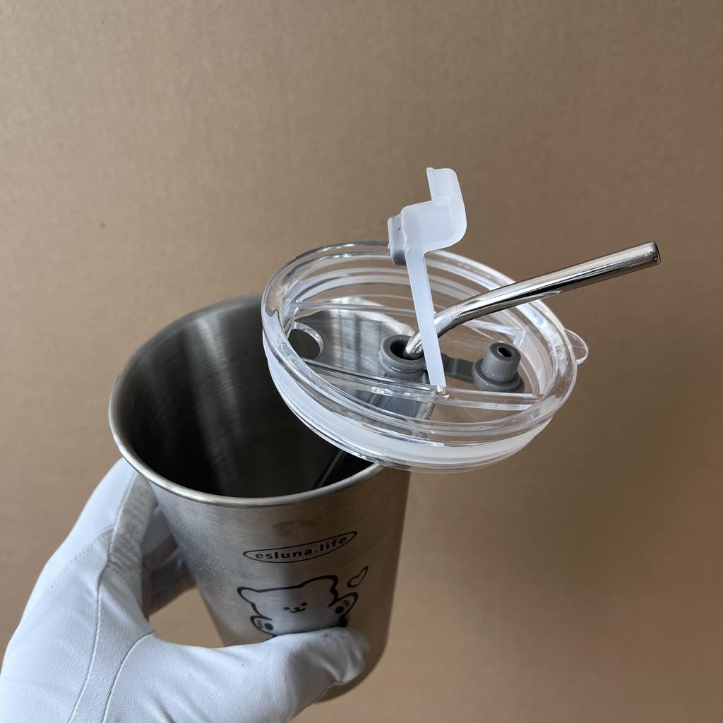 Industrial Style 500ML 304 Stainless Steel Straw Cup with Lid Portable Coffee Cup for Home Use Cold Drink Insulated Anti-Fall Ha
