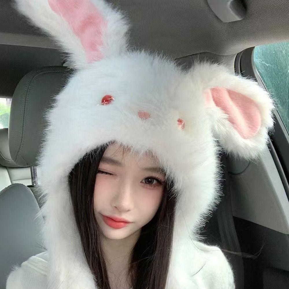 Little Rabbit Rabbit Ears Warmer Hat Anti-cold Fluffy Ear Protection Cap Winter Plush Hat  Women