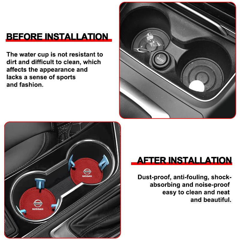 Neuer Auto-Becherhalter-Pad PU-Leder Schlitz Rutschfeste Untersetzermatte Autostyling Für Nissan Nismo juke leaf micra k12 note patrol qashqai j11 j10 tiida versa
