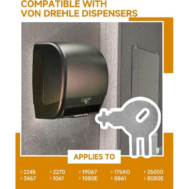 (6PCS) KeyPower Dispenser Key Compatible with Tork Dispensers and Von Drehle Palmer Fixtures, Compatible Models 70WM1, 83TR, 87T, and More Paper