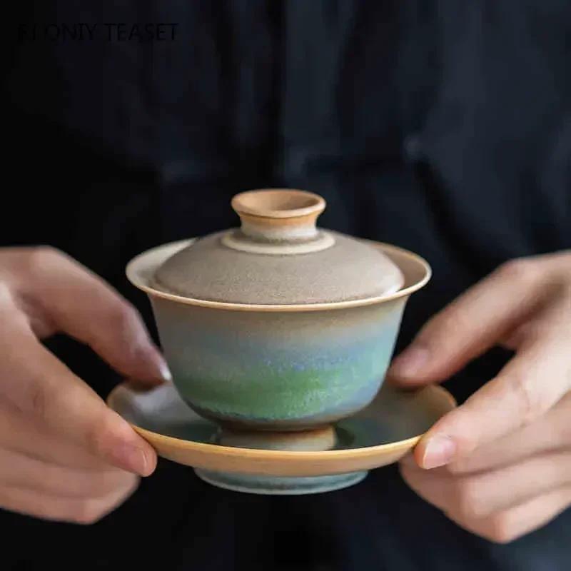130ml Chinese High-end Ceramic Tea Tureen Master Teacup Handmade Gaiwan Travel Portable Tea Bowl Household Teaware Accessories