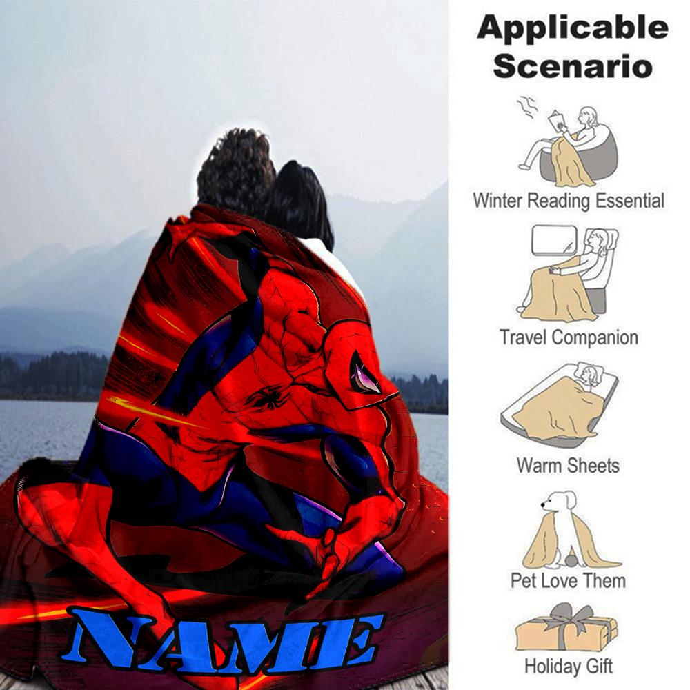 Customiz Name Personality Spider-Man Blanket Soft &Warm Sofa Office Bed Travel Lunch Break Blanket, Gift Suitable All Seasons