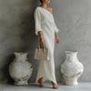 Women's clothing, new spring models in Europe and America, lazy style solid color slanted shoulder thin long dress dress