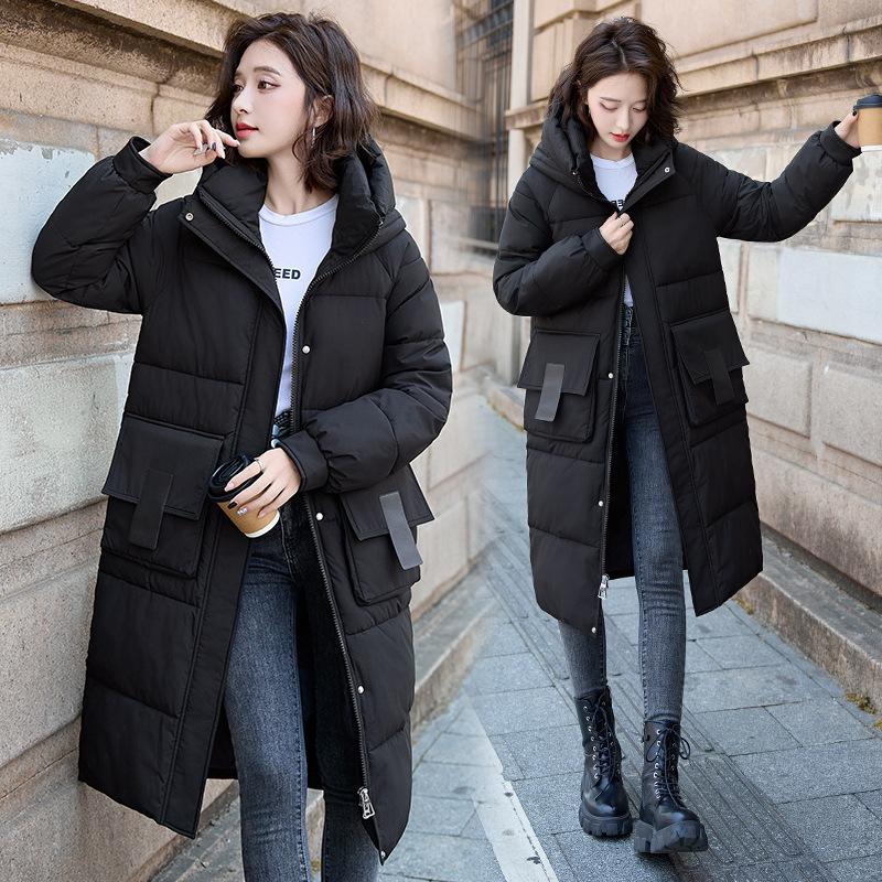 Medium and Long Cotton Clothes for Women, 2025 Winter New Style Korean Cotton-padded Clothes Over Knee Long Loose Thick Cotton-padded Coat