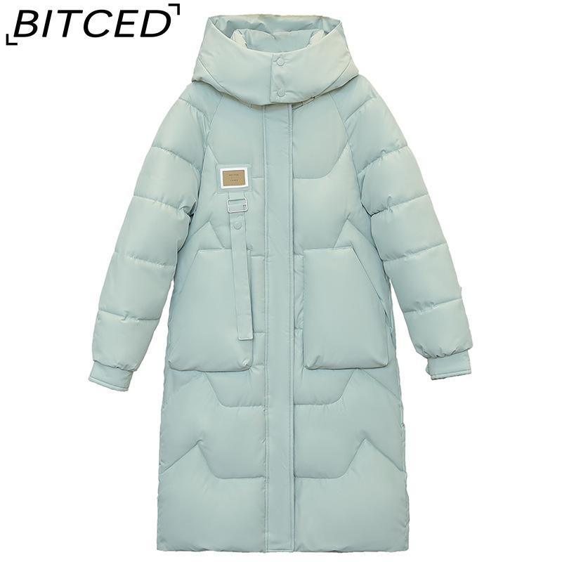BITCED Winter Detachable Hood Cotton Coat for Women Mid-Length Thickened Cotton Coat Over-the-Knee Length Women's Cotton Jacket Outerwear