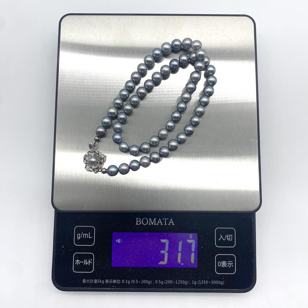 High-Luster Akoya Pearl Necklace Natural Jewelry Blue Gray Approx 43cm 7.0mm–7.5mm 31.7g Silver Hardware