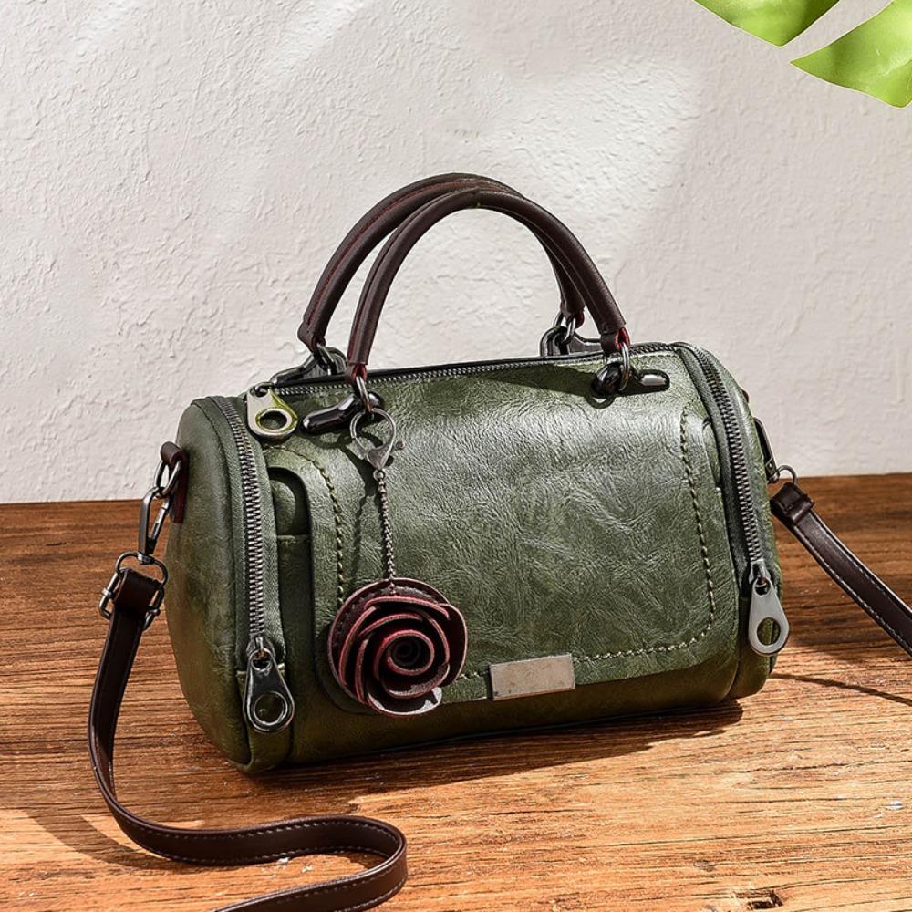New Style PU Leather Shoulder Bag Solid Color Small Flower Pendant Leather Handbag Straddle Bag Women Use
