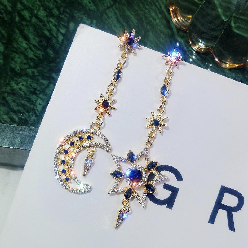 Sui Bian 925 Silver Asymmetrical Star & Moon Earrings for Women - Trendy Korean Style 2019