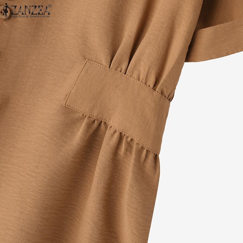 ZANZEA Women Casual Turn Down Collar Summer Short Sleeve Blouse