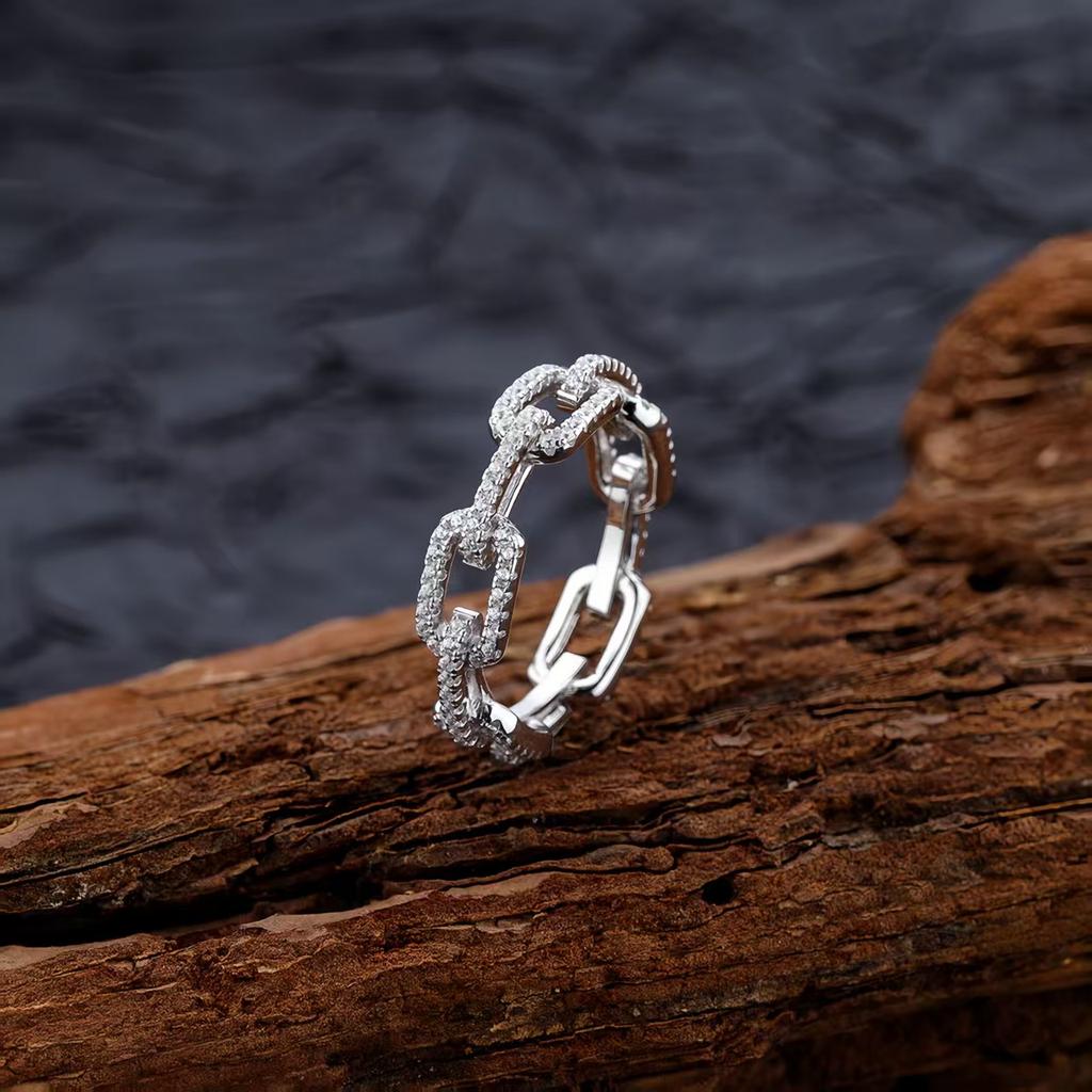 925 Sterling Silver Geometric Cubic Zirconia Stackable Ring for Women Trendy Platinum Plated Brand Party Jewelry Accessories