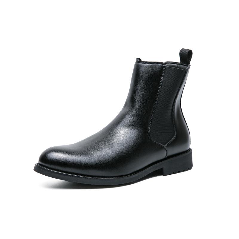 Korean Retro Black Leather High-Top Men's Mid-Calf Martin Boots for Spring & Autumn Fashion