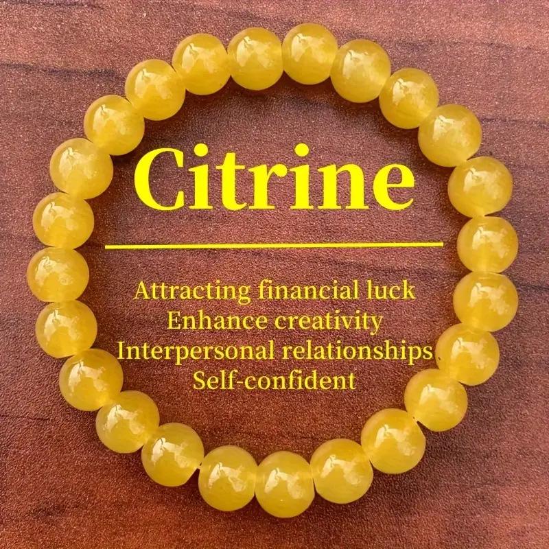 Цитрин Бусина из Натурального Камня Ручной Работы Эластичный Браслет жёлтый