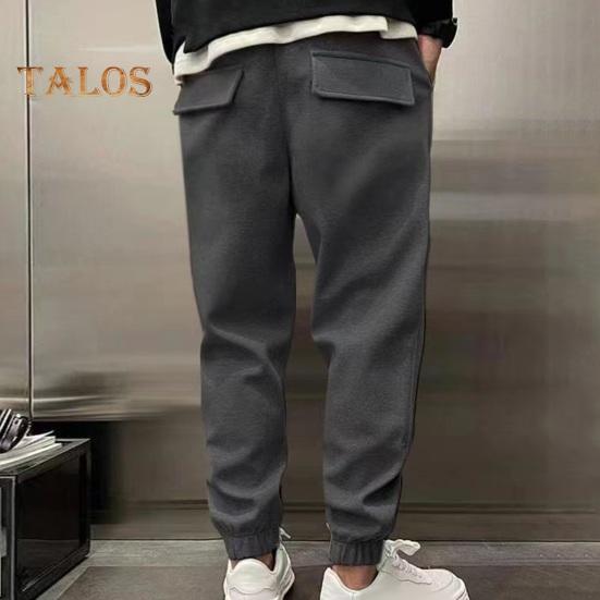 Men Pants Ankle-banded Side Pockets Drawstring Elastic Waist Loose Solid Color Gym Traning Jogging Sweatpants Long Trousersrk.