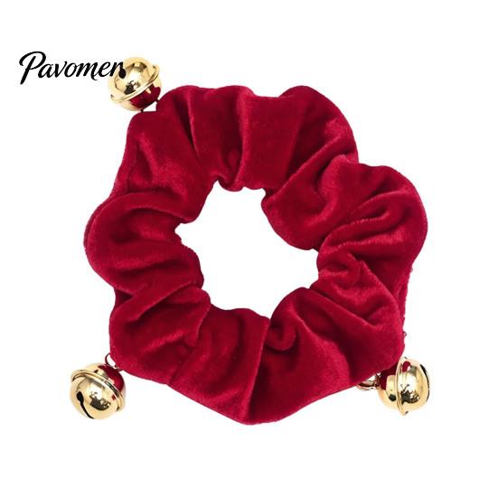 Christmas Stocking Stuffers Velvet Hair Scrunchies with Bells, Elastic Ties for Women Girls, Retro Holiday Ponytail Holders Winter Festive Hairstyles