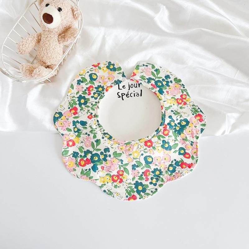 Baby Burp Cloth Cotton Bibs Cute Newborns Bib Adjustable Snaps Bib Petal Edge Bib Comfortable Nursing Bib for Drooling