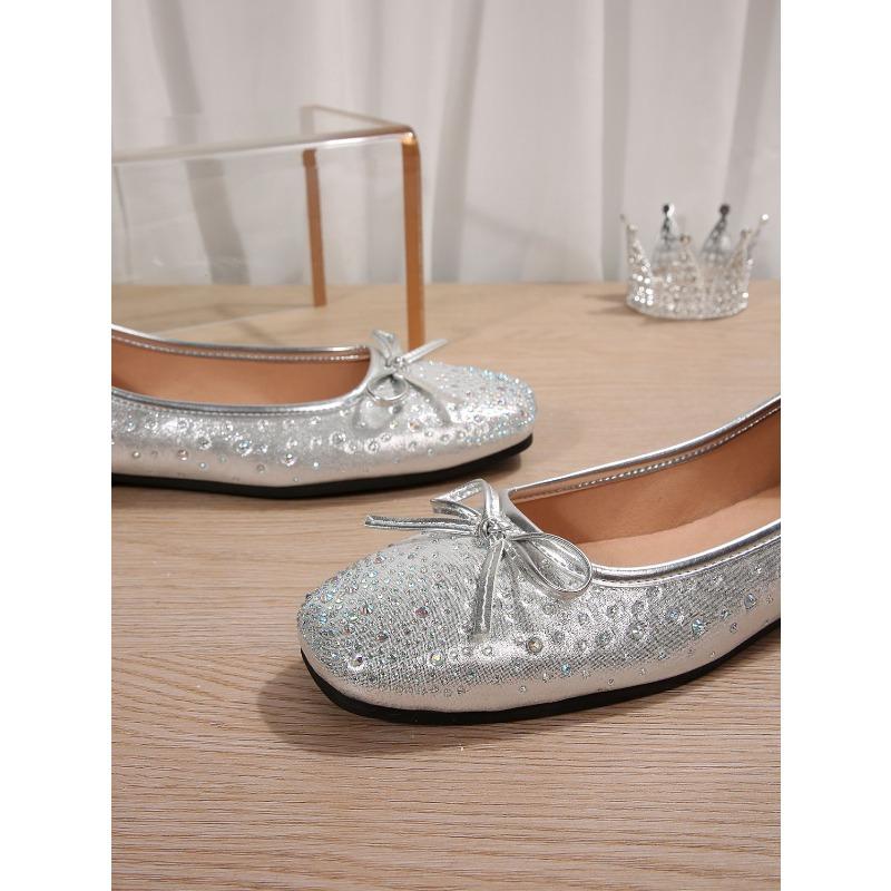 Bow Rhinestone Flat Lazy Shoes 2025 Autumn New Plus-size Pedal Beanie Shoe Woman