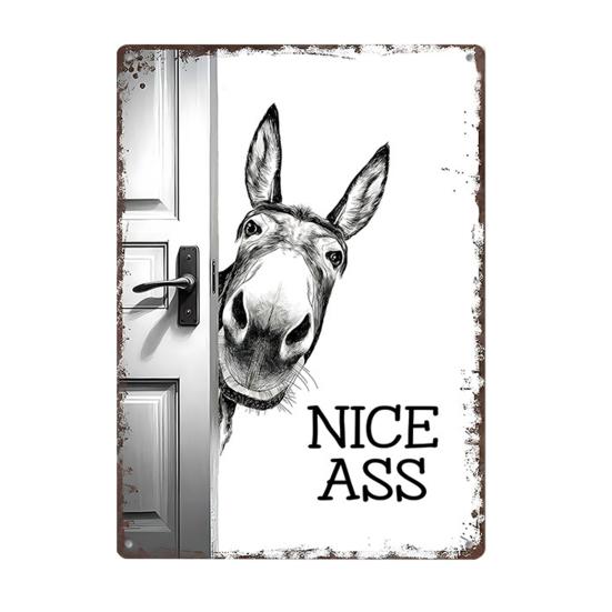 Rustic Farmhouse Bathroom Signs Funny Wall Sign, Vintage Metal Humorous Highland Cow Donkey Sign Art, 12" X 8" for Restroom Washroom Decor Decorative