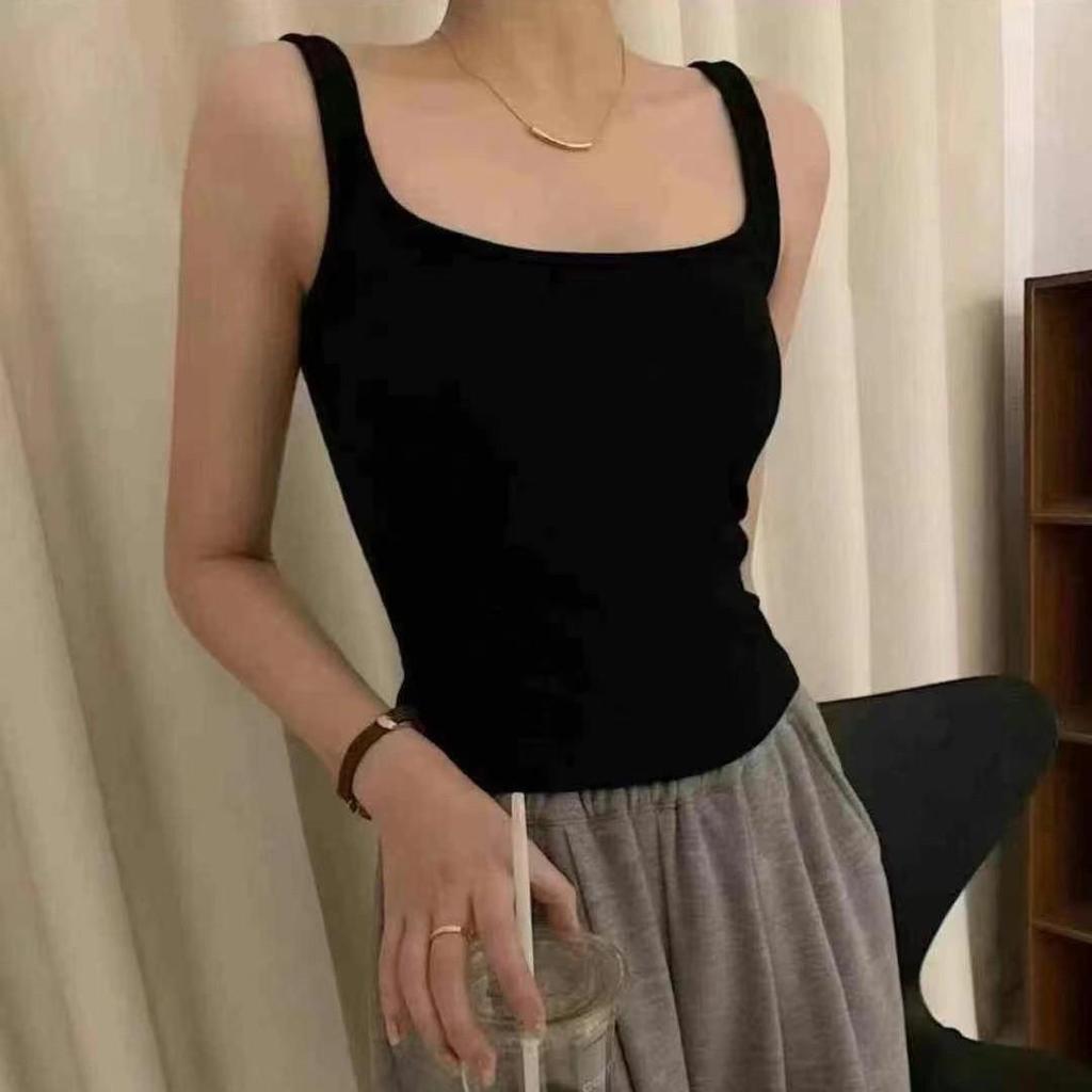 Women's Brushed Square Collar Thin Velvet Fixed Cup Camisole Vest - Autumn/Winter Trendy Layering Top