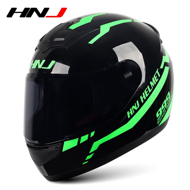 HNJ Unisex Full-Face Summer Motorcycle Helmet with Gray Riding Horns - Stylish and Safe for Racing