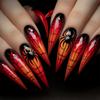 Long Almond Fake Nail Halloween Spiders Web Ghostly Design Lightweight ABS Artificial Nail For Parties Daily Wear