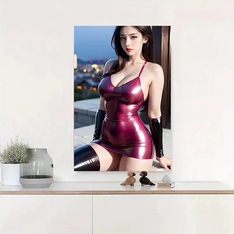 

HD Metal Tin Sign Sexy Asian Beauty In Latex Dress Wall Art Decor For Man Cave Bar Living Room 20x30cm（7.8x11.8inch）