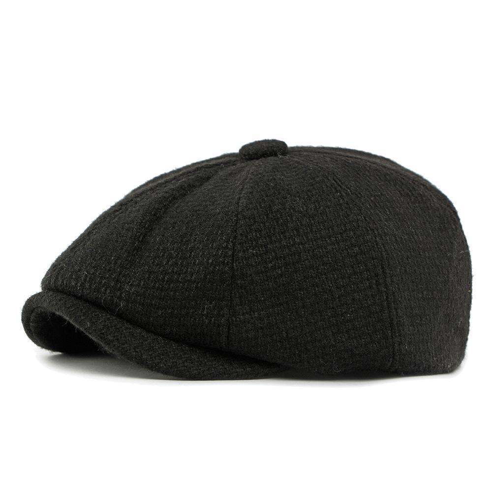 Men Autumn Winter Solid Color Octagonal Cap Knitted Cap British Vintage Newsboy Cap