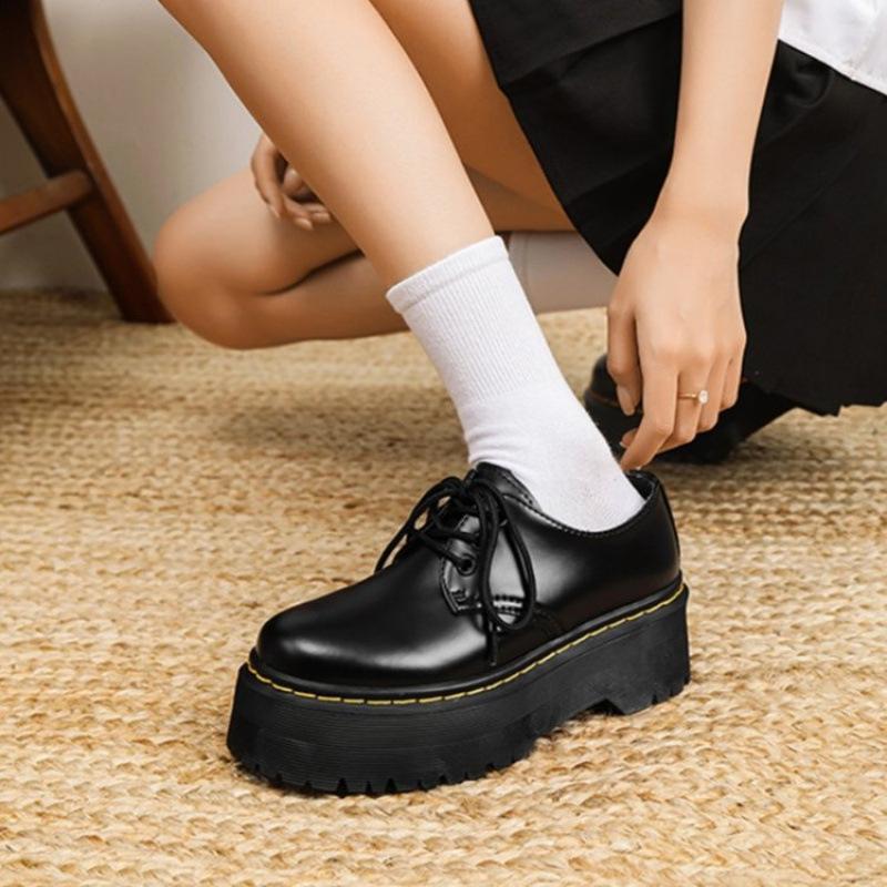 Small Leather Shoes Women's Black Platform Martin Boots 2025 New British Style Shoes Spring and Summer Academy Style