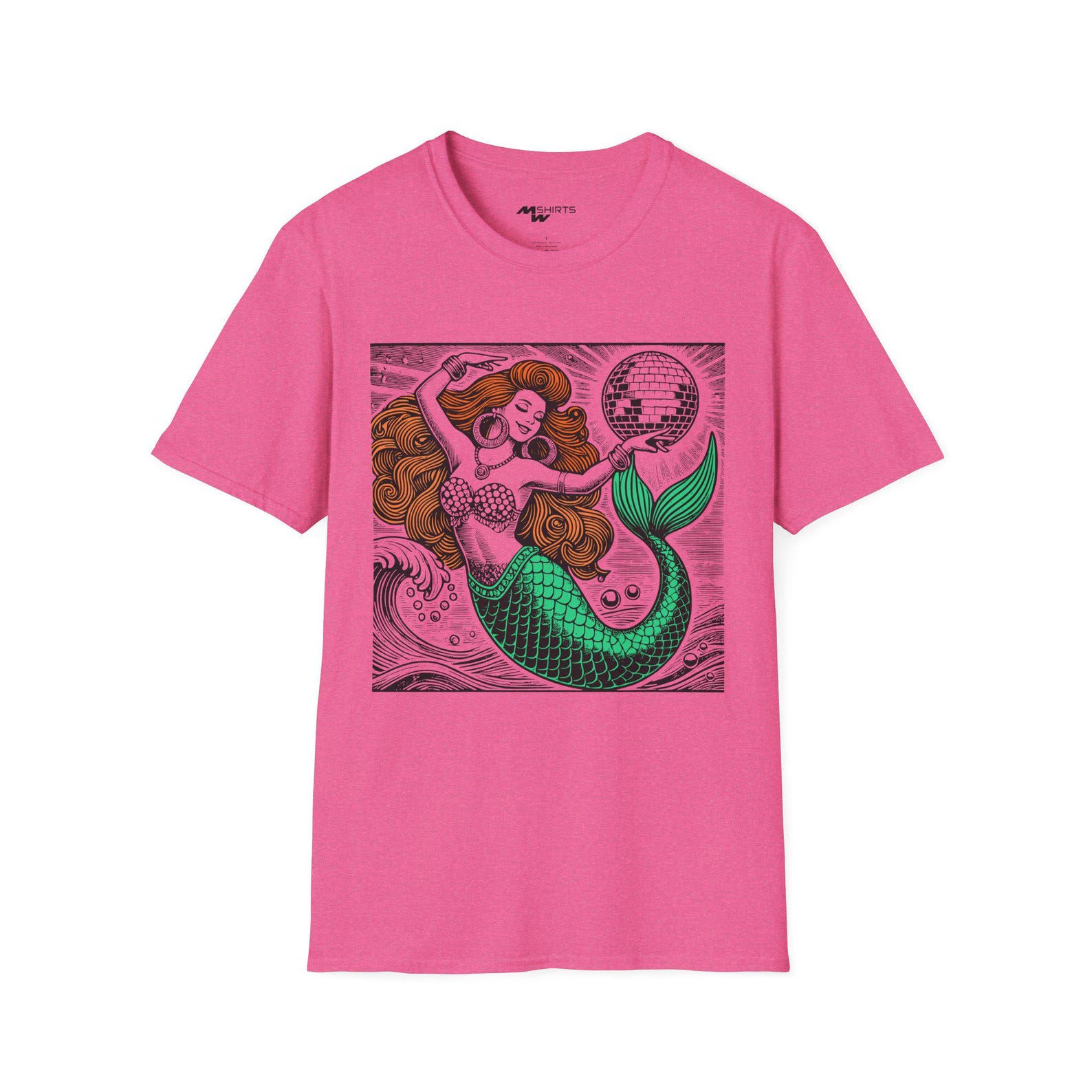 Disco Mermaid Graphic T-Shirt: Fun Ocean Theme Apparel L
