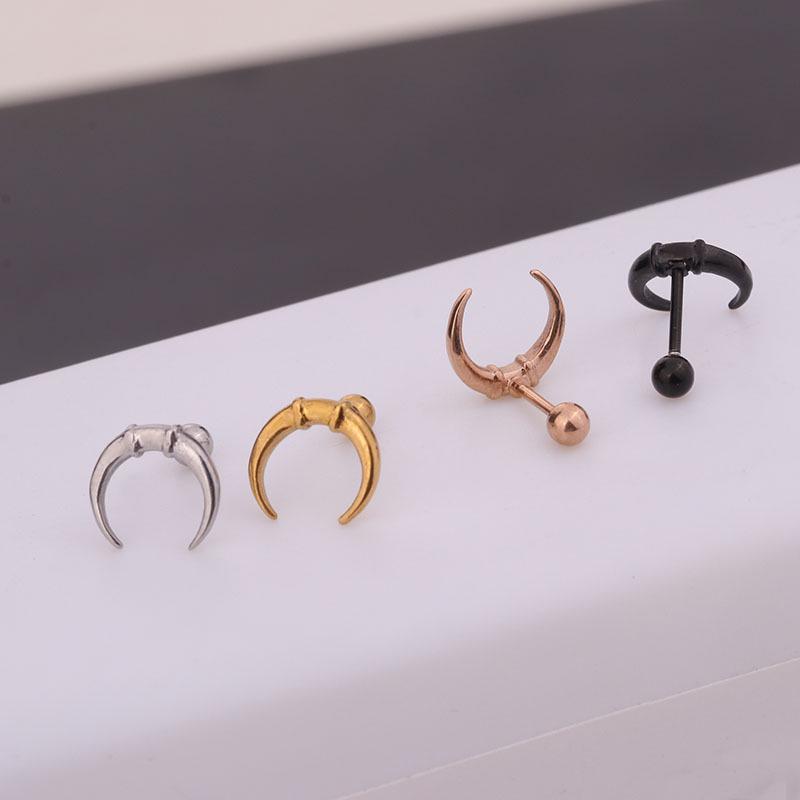 Stylish Stainless Steel Moon Ear Bone Studs for Men & Women - Cross-Border Piercing Jewelry