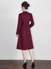 Elegant Woolen Skirted Dress with Waist-Cinch for Autumn/Winter