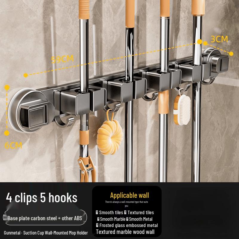 YIXI Adhesive Wall-Mounted Mop & Broom Organizer