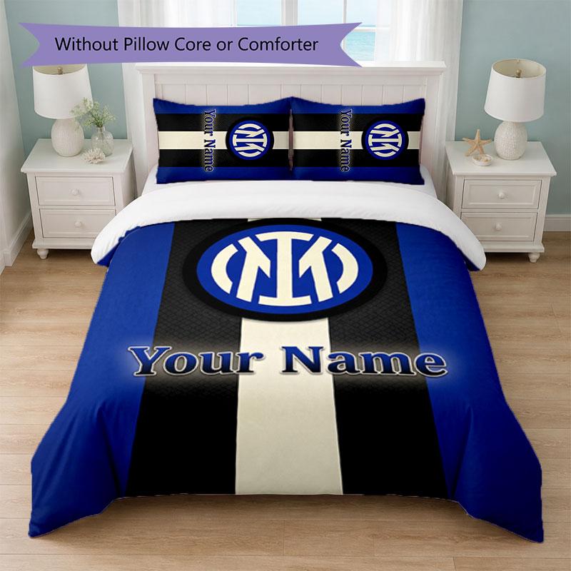 Set Biancheria da Letto Personalizzato Inter Milan con Nome Testo 1 Copripiumino+2 Federe Logo Calcio Regalo Personalizzato per Occasione Speciale Arredamento Camera da Letto